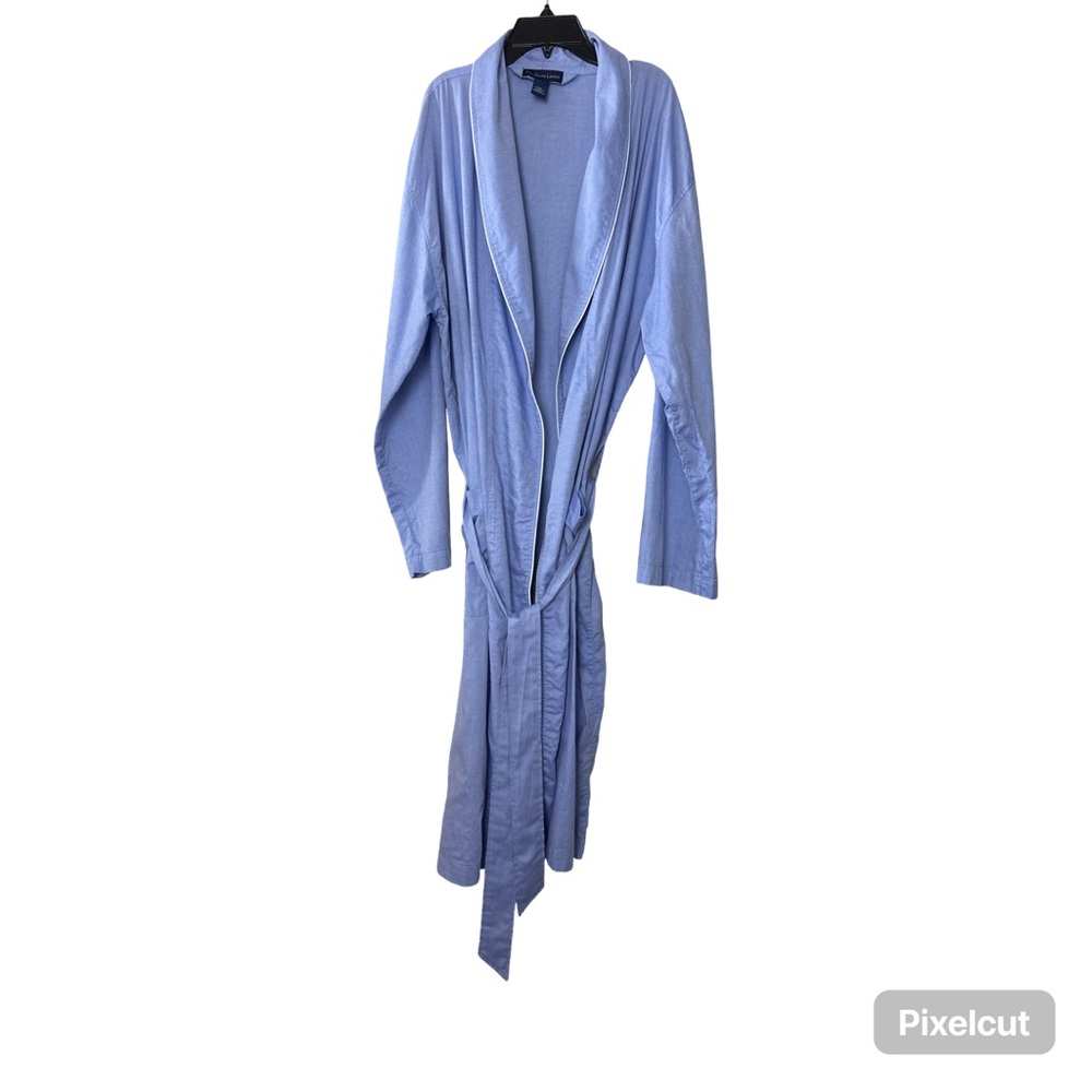 POLO Ralph Lauren 100% Cotton Flannel House Robe Men’s S/M Blue Tie Colored Pony